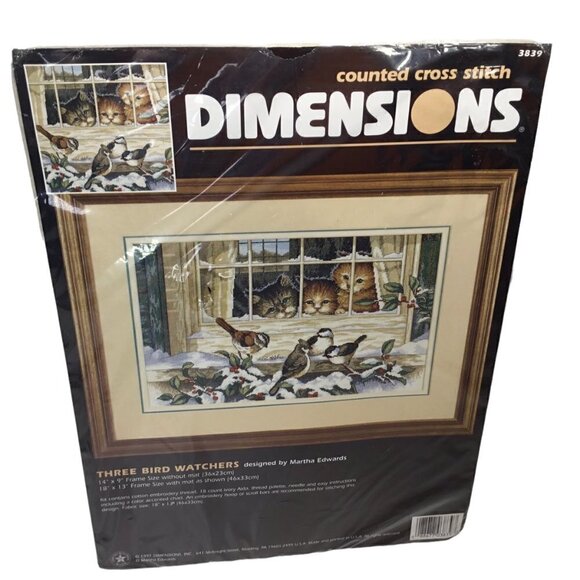 Dimensions Three Bird Watchers Cross Stitch Kit 3839 Kittens Sealed Edwards NIP - Picture 1 of 7